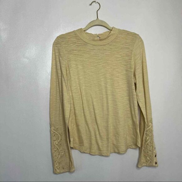 We The Free Tops - We The‎ Free Womens Small Top Beige Long Sleeve with Lace Cuff Detail Boho Chic